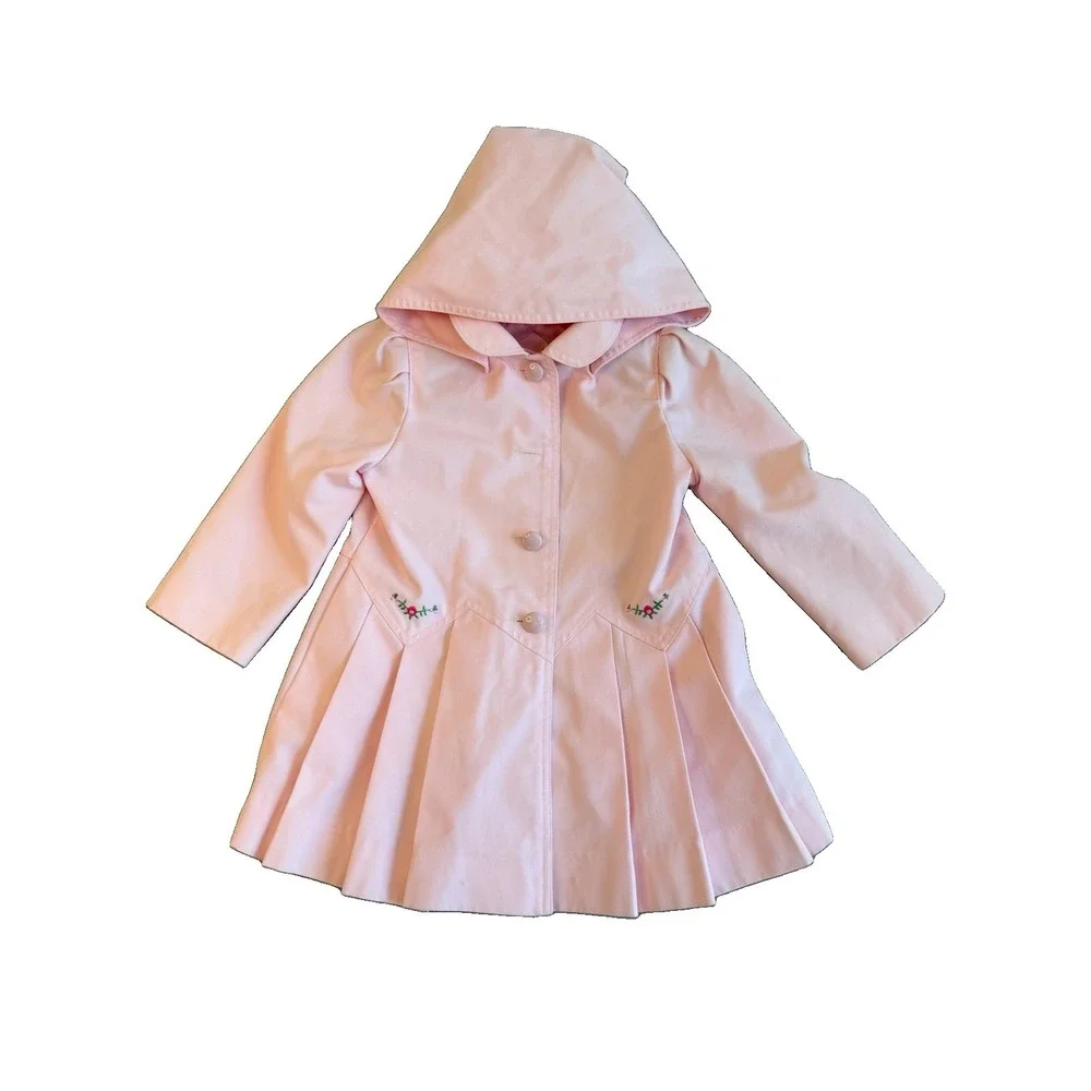 Girl's Pink Vintage Rothschild Button Down Hooded Coat Overcoat Sz 4